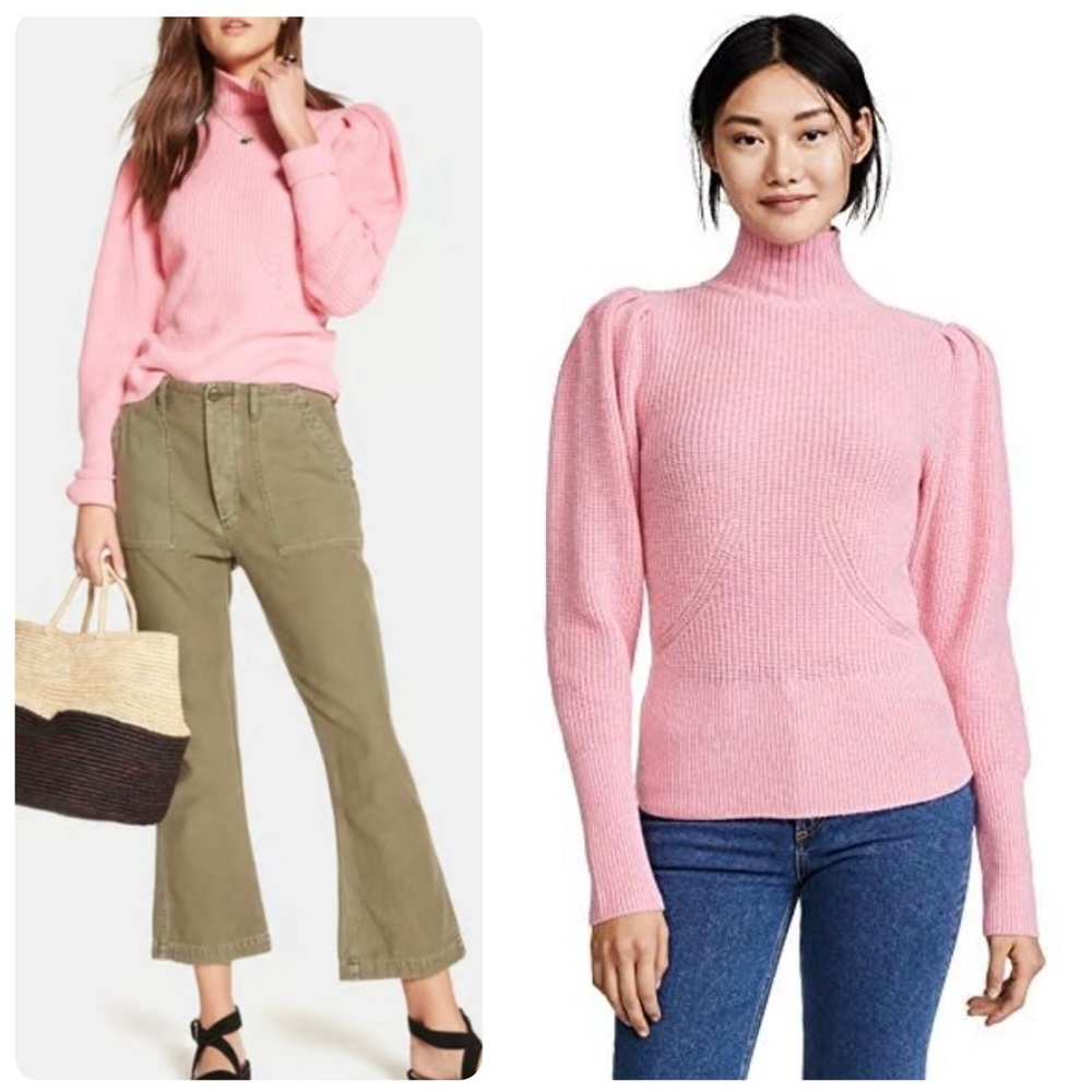 FRAME Spanish Pink Wool & Cashmere Blend Puff Sleeve Sweater - NEW!!
